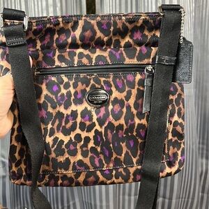 Coach Leopard Print Crossbody Bag in Brown, Black & Purple
